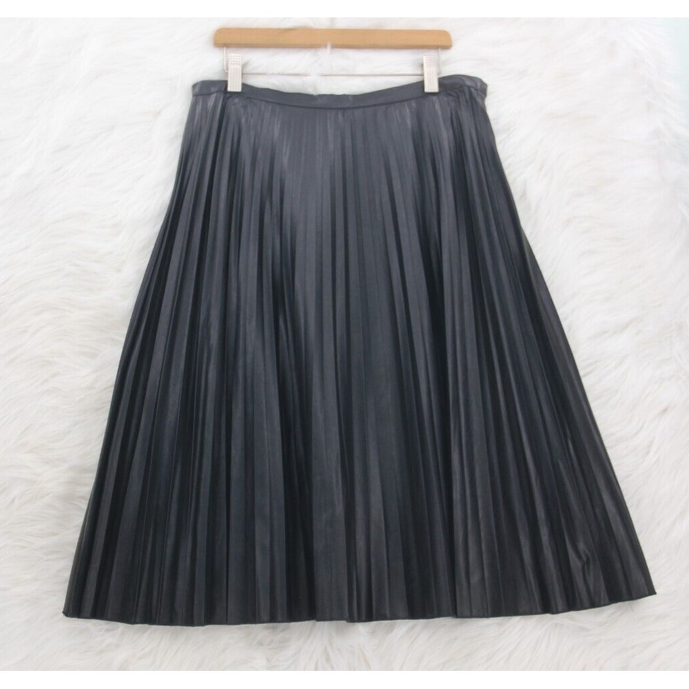 Melissa Paige Women's Black Pleated Man Made Leather Side Zip Skirt Sz 4 #1628